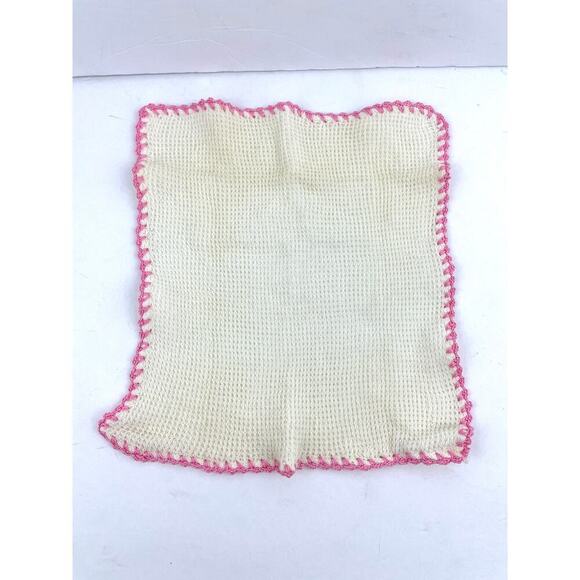VTG 3 Crochet Washcloths Gift Set Unique Typed Note White with Pink Border - Picture 7 of 16